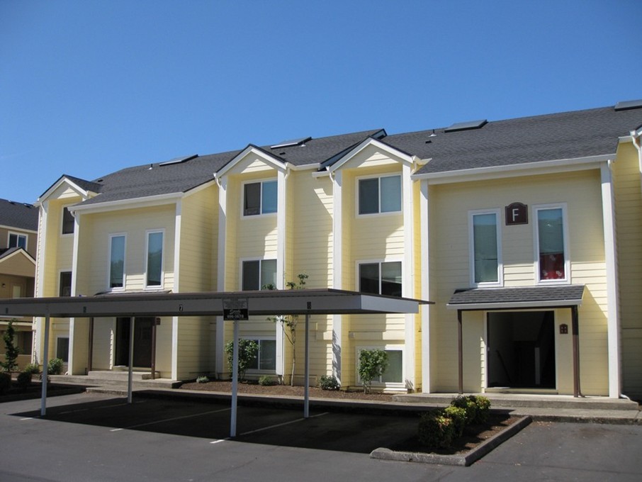Exterior with yellow siding